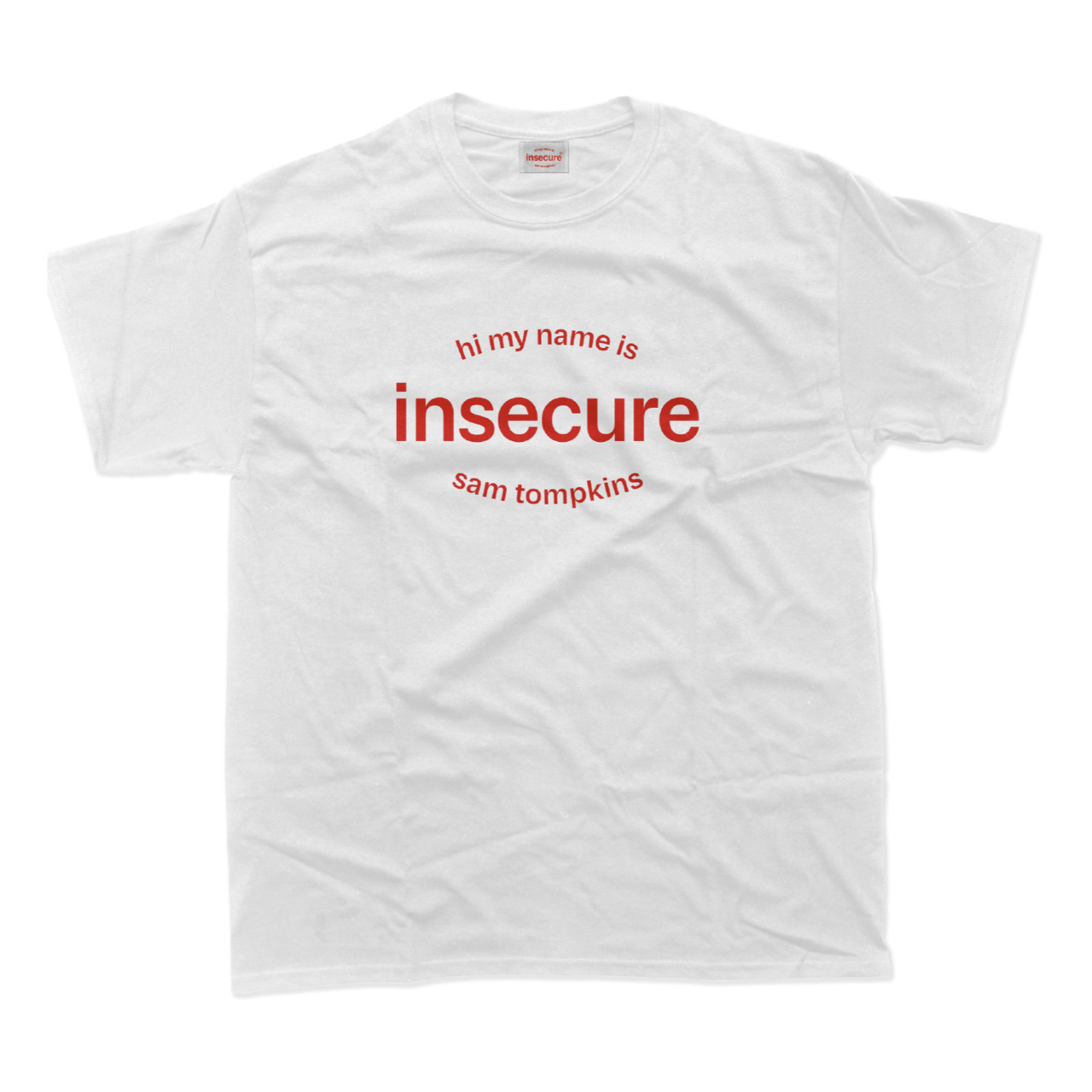 Sam Tompkins - insecure red/white t-shirt